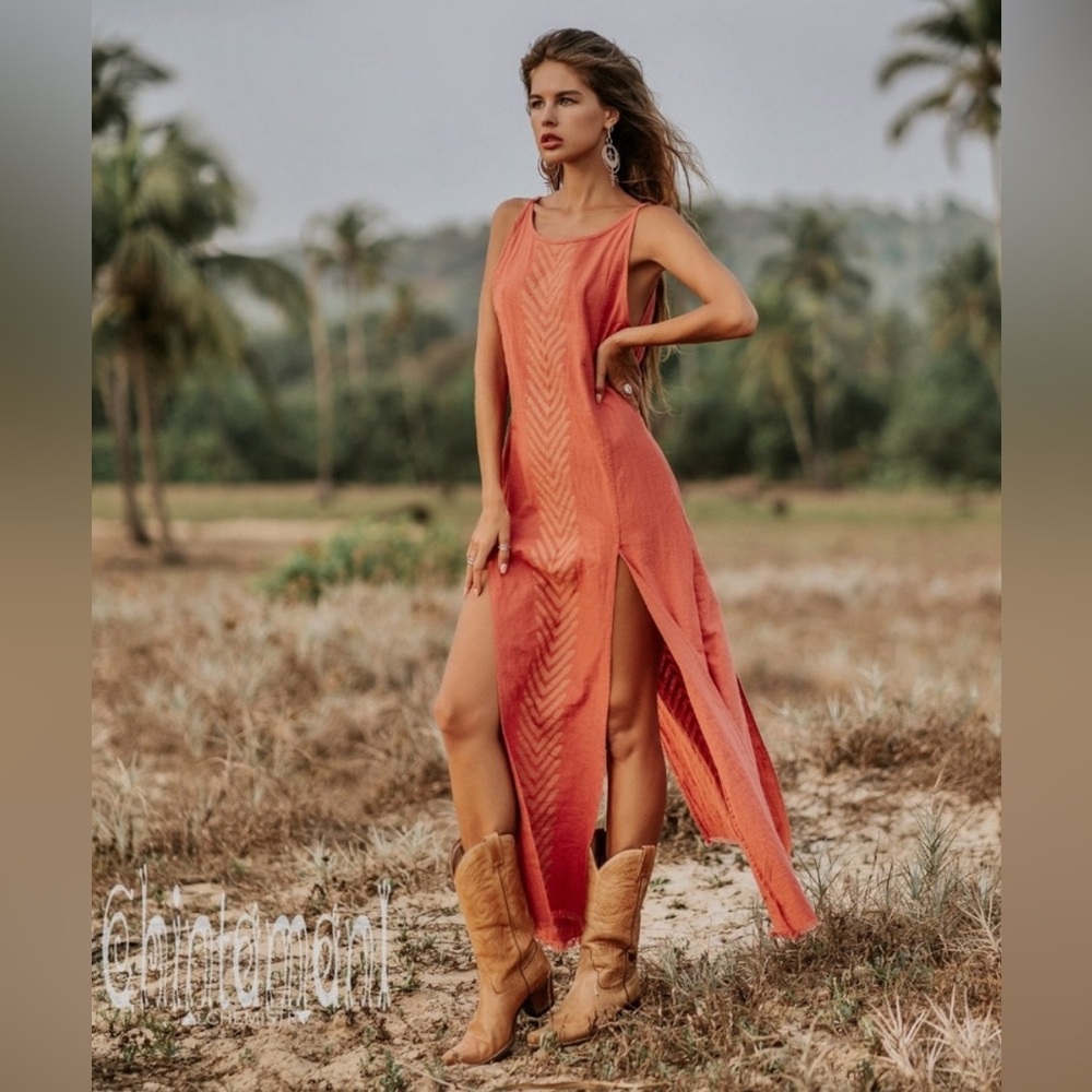 Chintamani Alchemistry Small Organic Cotton Corner Dress Boho Maxi Desert Orange